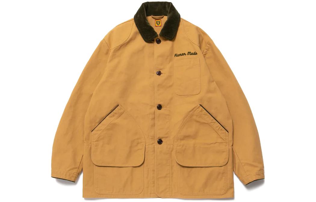 Order HUMAN MADE FW22 Jaket Kemeja Beige Pria Kerah Kontras Single-Breasted. HM24JK011