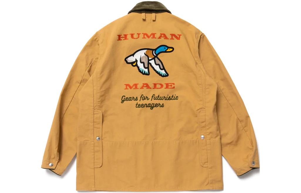 Lookbook HUMAN MADE FW22 Jaket Kemeja Beige Pria Kerah Kontras Single-Breasted. HM24JK011