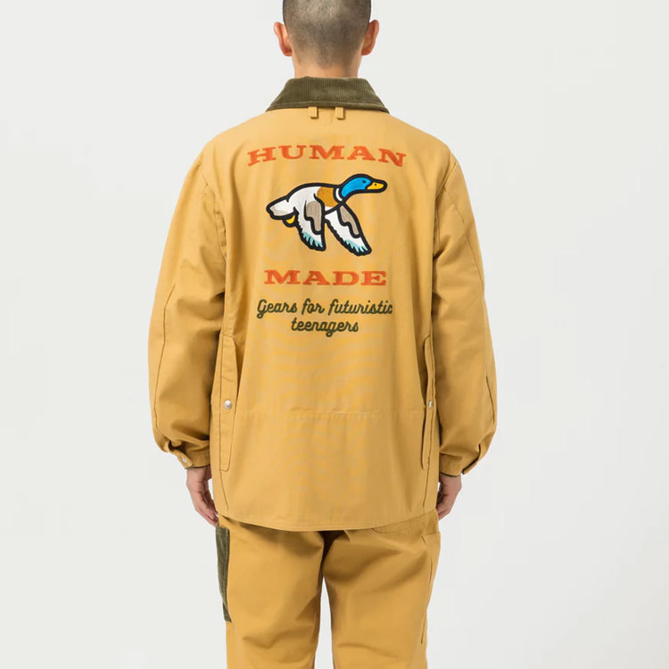 Details for HUMAN MADE FW22 Jaket Kemeja Beige Pria Kerah Kontras Single-Breasted. HM24JK011