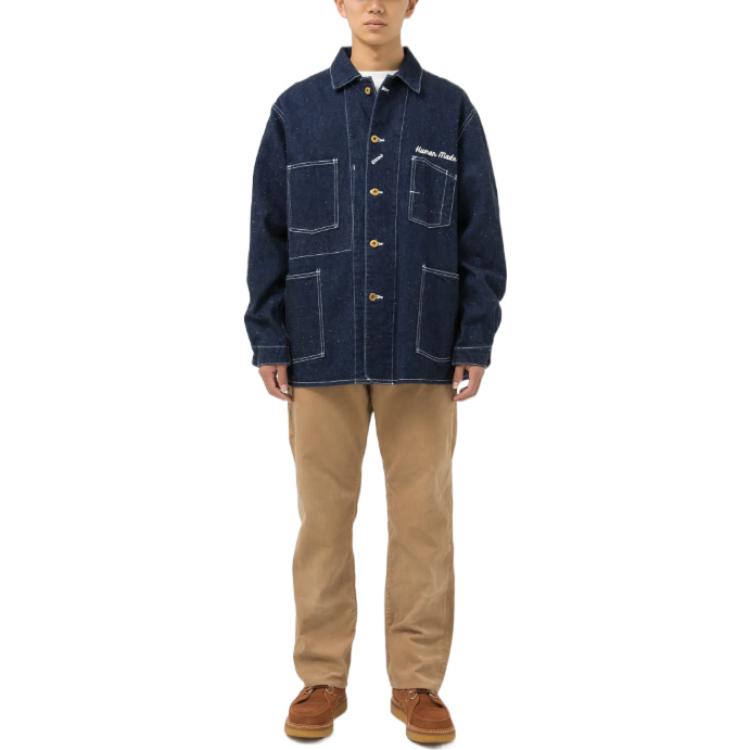 Shop HUMAN MADE FW22 Embroidered Logo Denim Jacket Unisex Blue. HM24JK006