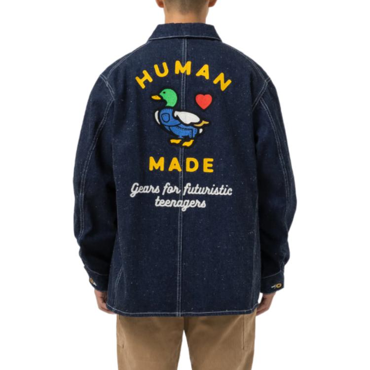 Details for HUMAN MADE FW22 Embroidered Logo Denim Jacket Unisex Blue. HM24JK006