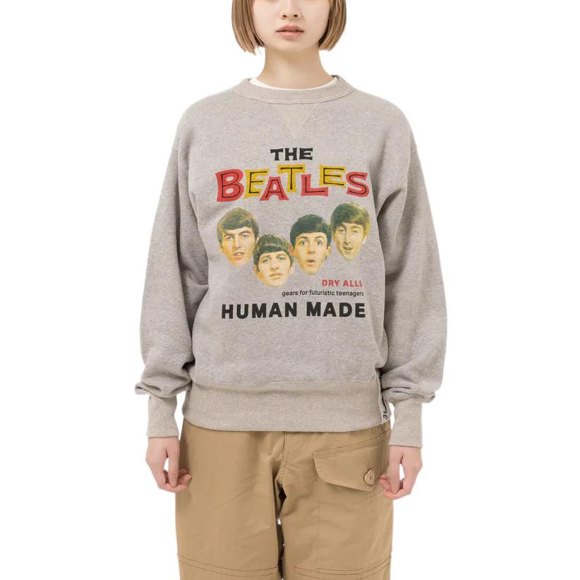 Shop HUMAN MADE FW22灰色男女同款印花圆领套头卫衣 HM24CS023