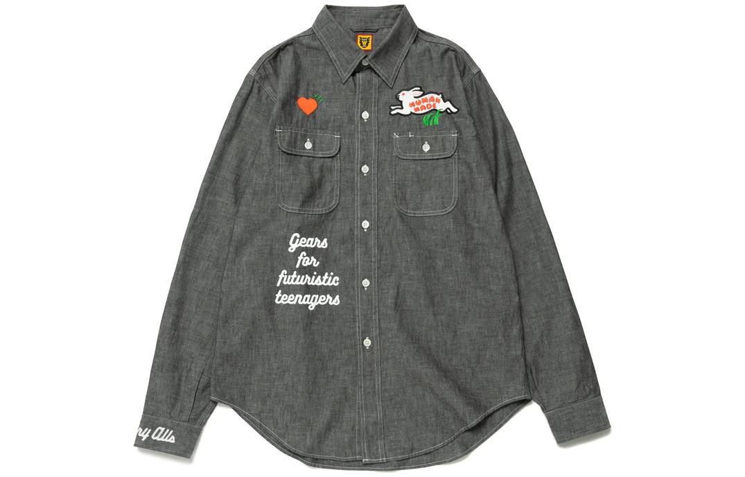 HUMAN MADE FW22 Letter Rabbit Graphic Straight Long Sleeve Shirt . HM24SH001