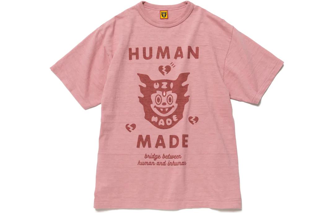 HUMAN MADE FW22 Logo Print Crewneck T-Shirt Unisex Couple Style Pink. XX23TE007