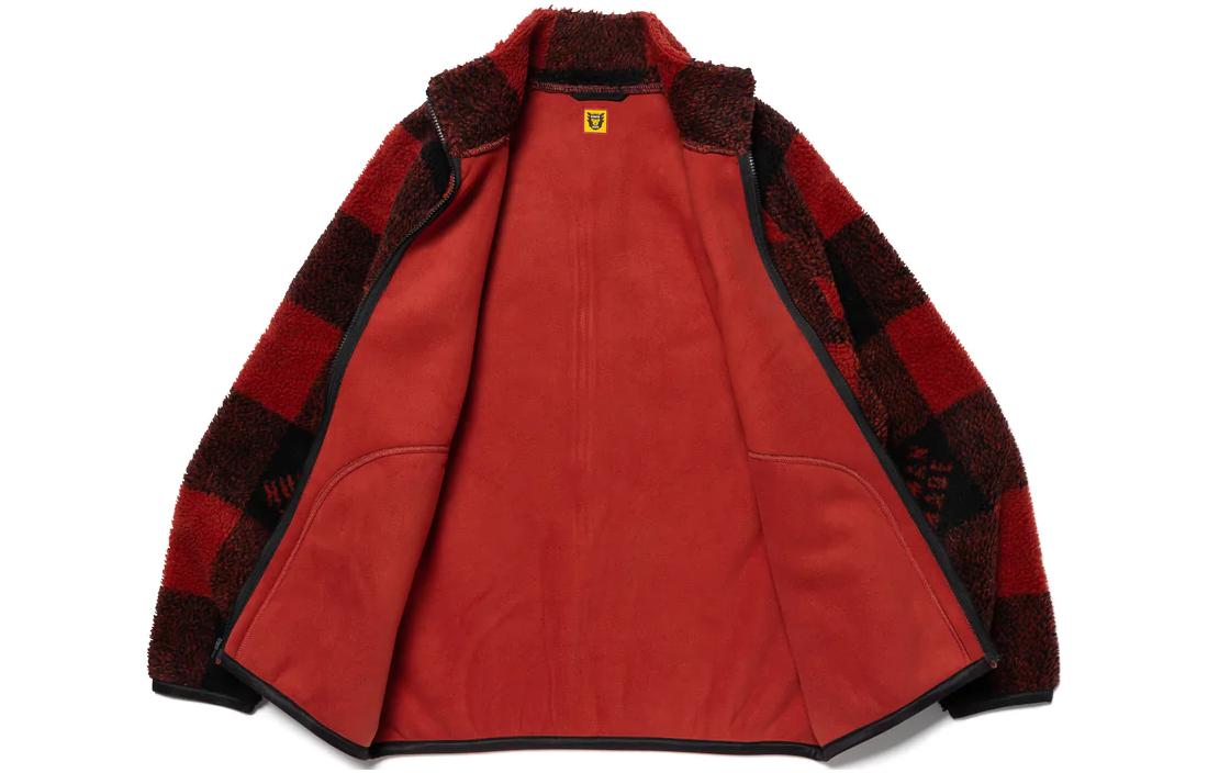 Shop HUMAN MADE FW22 北极熊格纹羊羔绒拉链夹克 男女休闲外套 HM24JK033