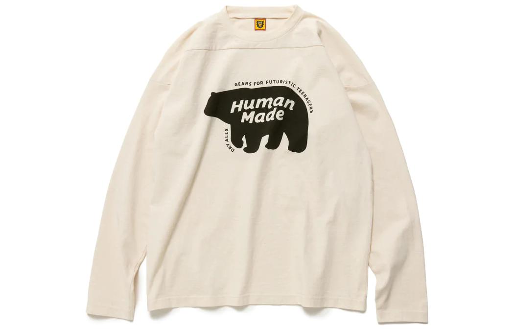 HUMAN MADE FW22 Polar Bear Graphic Long Sleeve T-Shirt Cream . HM24CS010