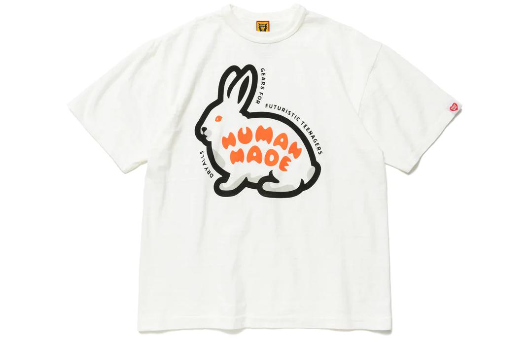 Shop HUMAN MADE FW22 兔子圖案標誌印花休閒中性T恤 HM24TE014