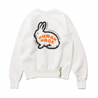 Human Made FW22 Rabbit Logo Crewneck Sweatshirt White Pullover HM24CS020