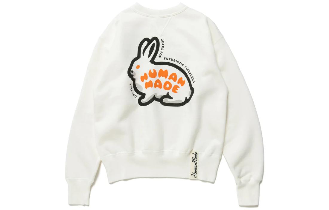 Order 휴먼메이드 FW22 래빗 로고 화이트 크루넥 스웨트셔츠 풀오버 HM24CS020