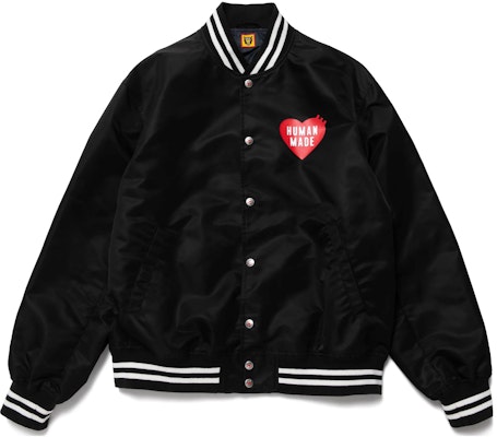 휴먼메이드 FW22 스트라이프 하트 로고 프린트 롱슬리브 야구 재킷 유니섹스 HM24JK003 Buy 휴먼메이드 FW22 스트라이프 하트 로고 프린트 롱슬리브 야구 재킷 유니섹스 HM24JK003