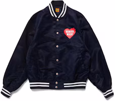 Shop HUMAN MADE FW22条纹心形徽标长袖棒球夹克 男女通用 HM24JK003