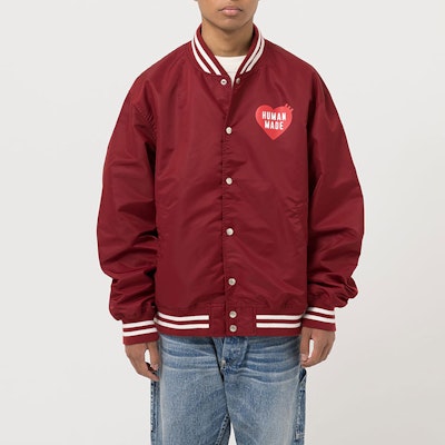 휴먼메이드 FW22 스트라이프 하트 로고 프린트 롱슬리브 야구 재킷 유니섹스 HM24JK003 2