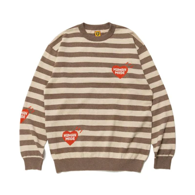 HUMAN MADE FW22 Striped Logo Print Long Sleeve Sweater Unisex Yellow. HM24CS033