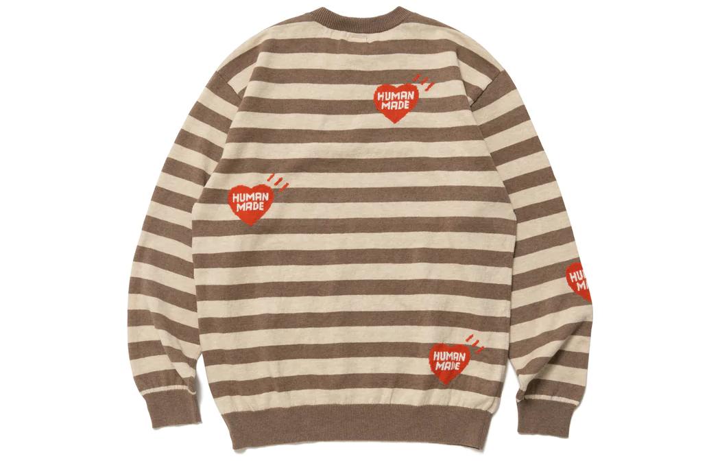 Lookbook Suéter unisex HUMAN MADE FW22 rayado con logo estampado manga larga amarillo. HM24CS033
