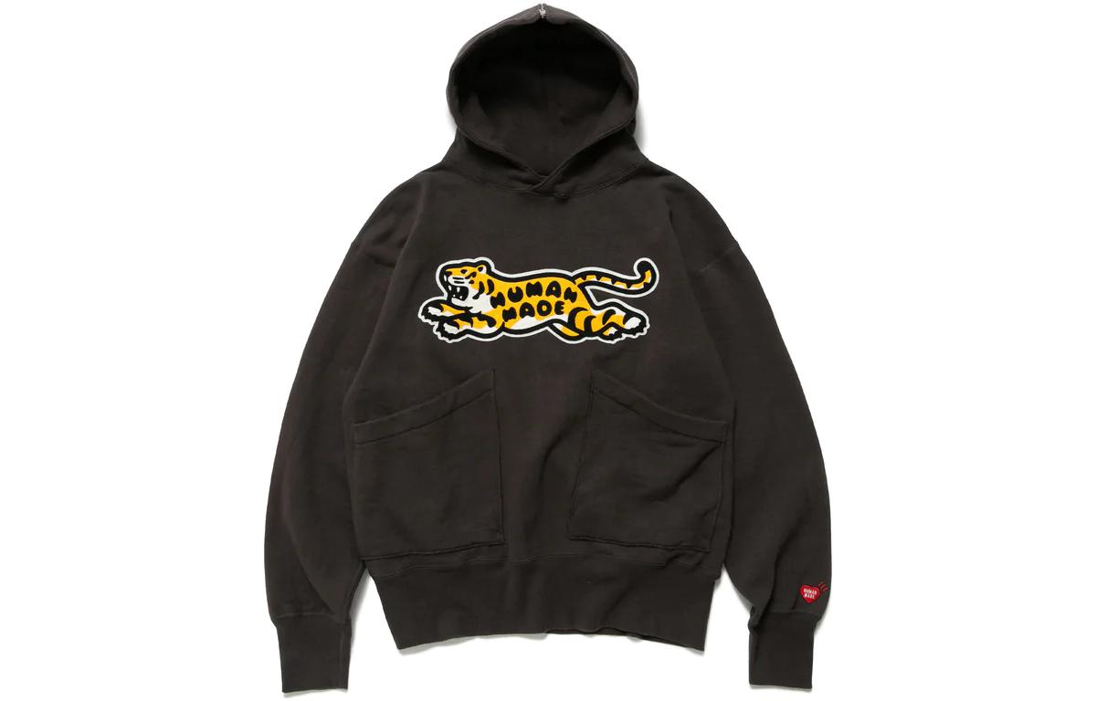 HUMAN MADE FW22 Tiger Logo Print Black Hoodie  Fashion Sweatshirt. HM24CS027