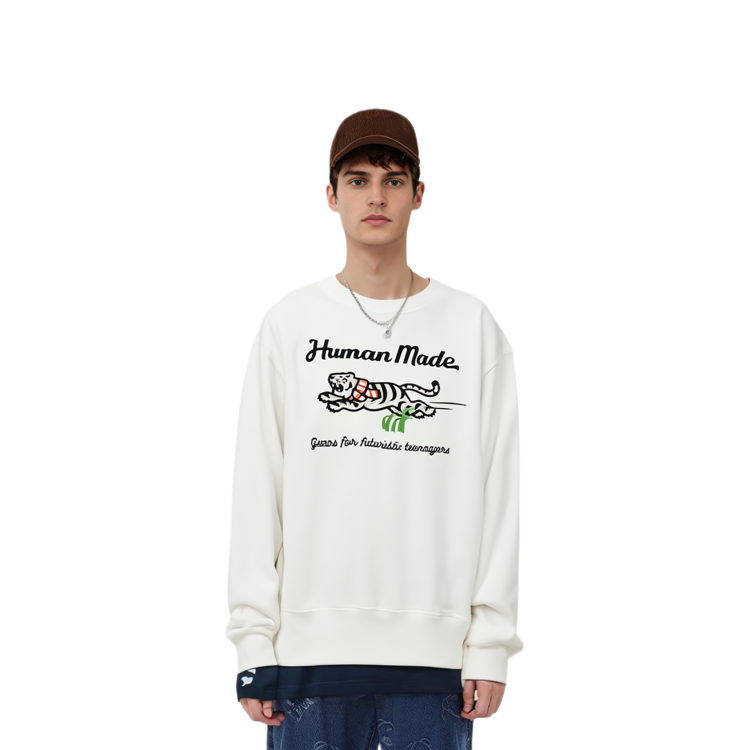 Shop HUMAN MADE FW22 老虎印花白色套頭衫 HM24CS038