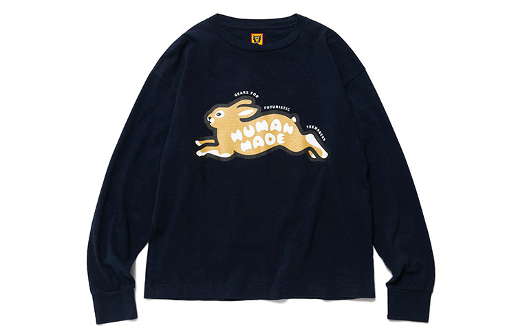 Shop Camiseta Manga Larga HUMAN MADE FW22 Estampado Conejo Textura Irregular Hombre. HM24CS007