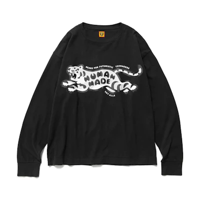 HUMAN MADE FW22 Uneven Texture Tiger Print Crewneck Pullover Long Sleeve Tee Men HM24CS006