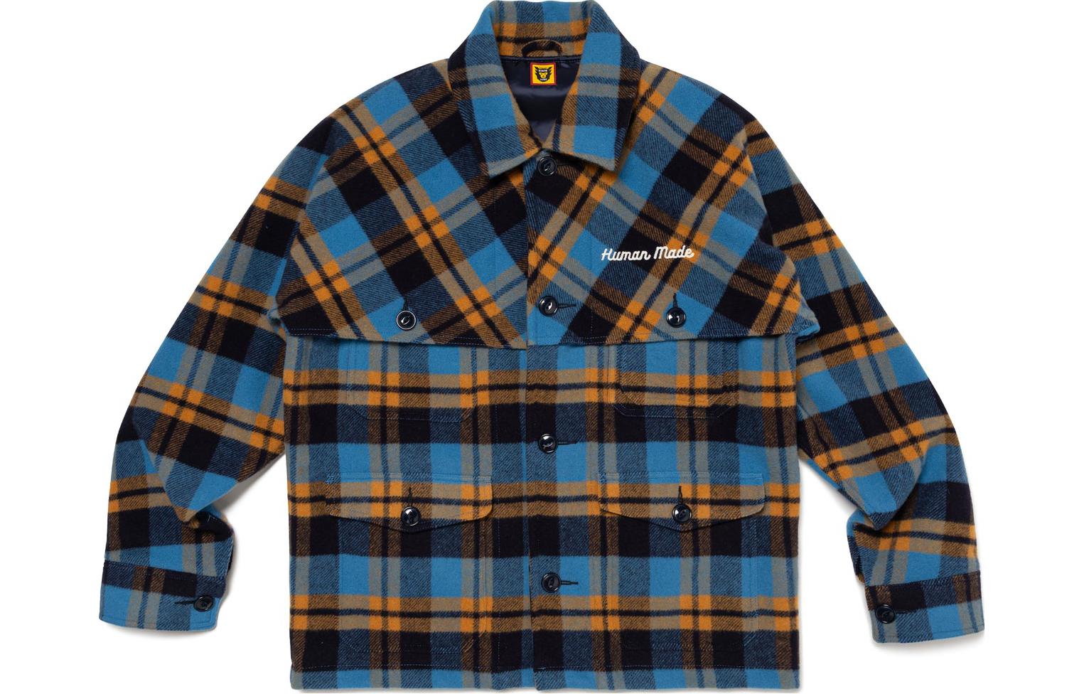 Human Made FW23 Blue Plaid Embroidered Logo Button-Up Jacket Unisex HM26JK022