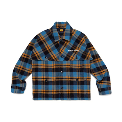 Human Made FW23 Blue Plaid Embroidered Logo Button-Up Jacket Unisex HM26JK022