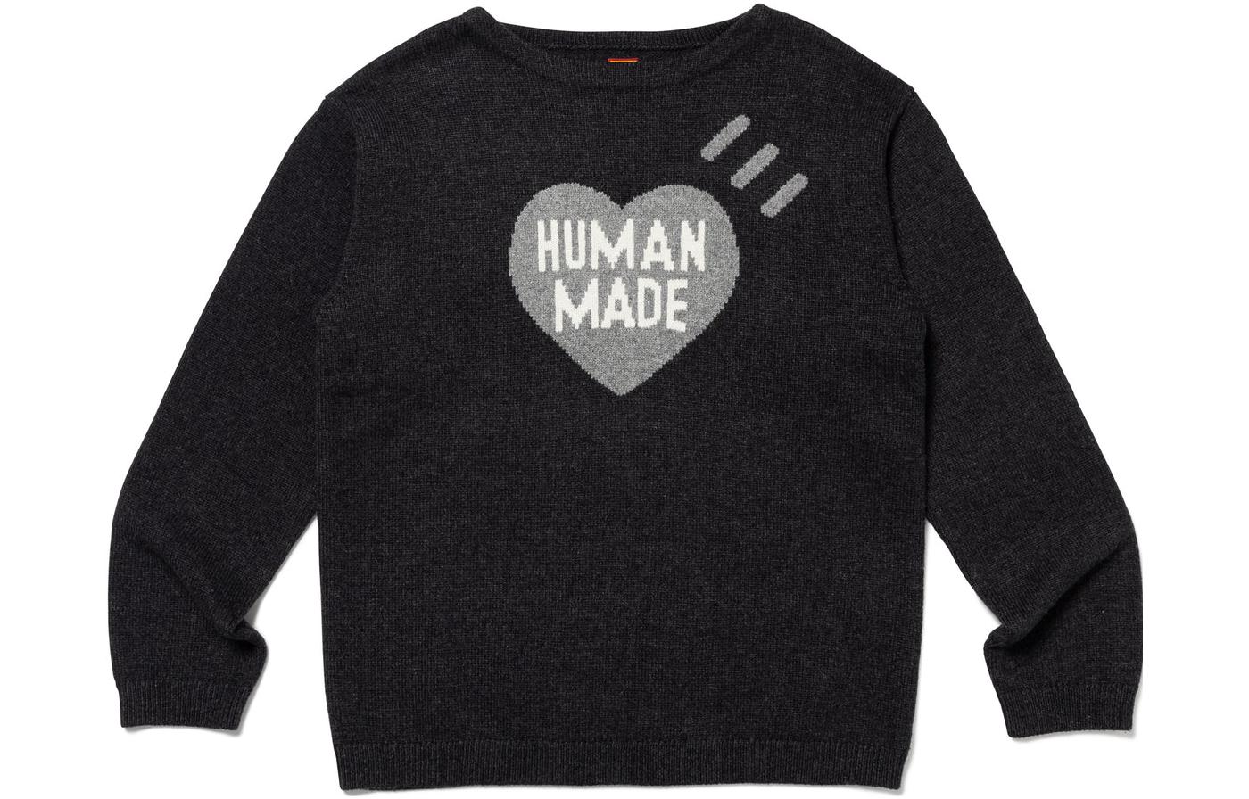HUMAN MADE FW23 Cotton Heart Print Knitted Sweater Unisex Workwear. HM26CS030