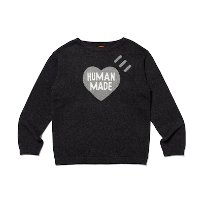 HUMAN MADE FW23 Cotton Heart Print Knitted Sweater Unisex Workwear. HM26CS030