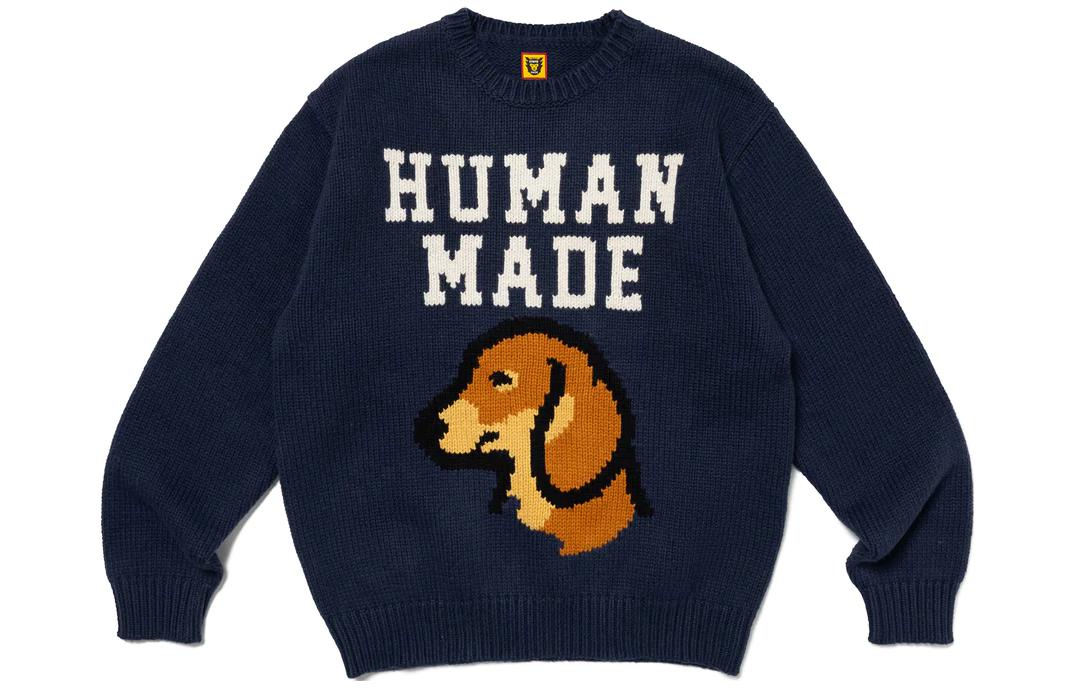 Shop Suéter de Punto Unisex HUMAN MADE FW23 con Gráfico de Perro Salchicha. HM26CS038