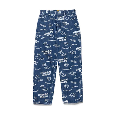 HUMAN MADE FW23 Dachshund Dog Pattern Print Denim Jeans Unisex Blue. HM26PT010