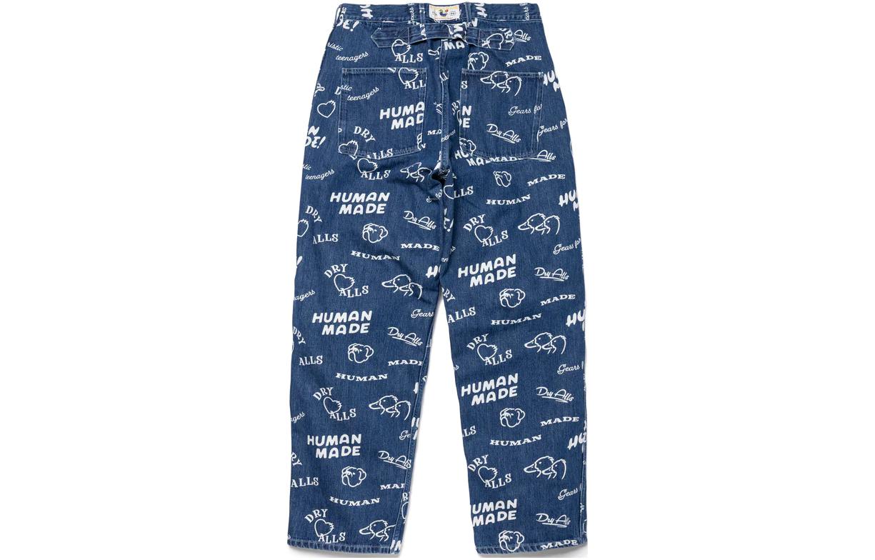 Lookbook HUMAN MADE FW23 Dachshund Dog Pattern Print Denim Jeans Unisex Blue. HM26PT010