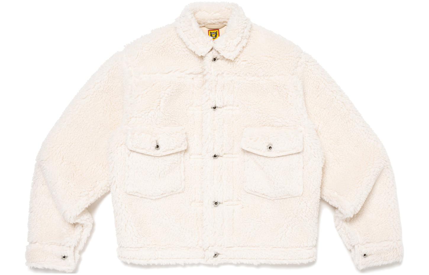 HUMAN MADE FW23 Fleece Jacket Heart Embroidery Logo Unisex Outerwear. HM26JK034