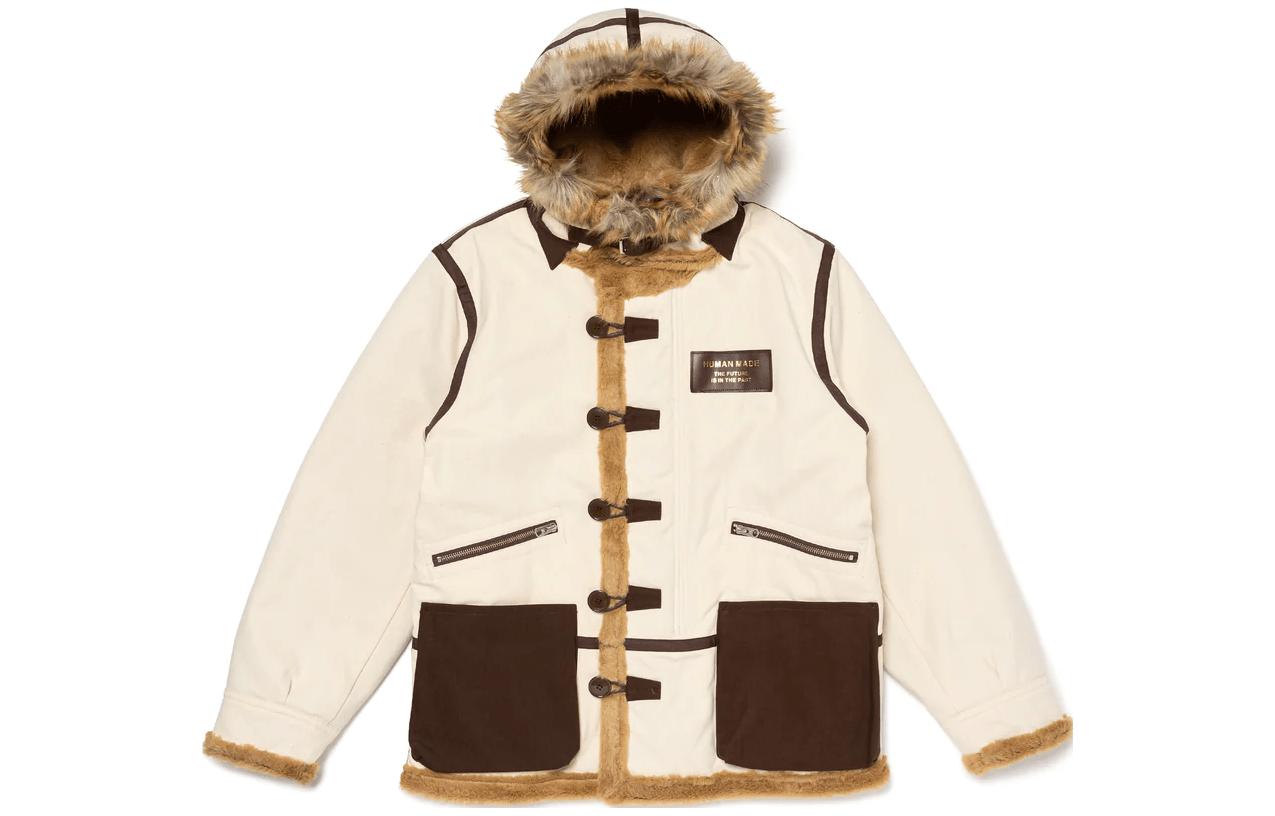 HUMAN MADE FW23 Gold Logo Patch Warm Lined Hooded Coat Beige Unisex HM26JK029