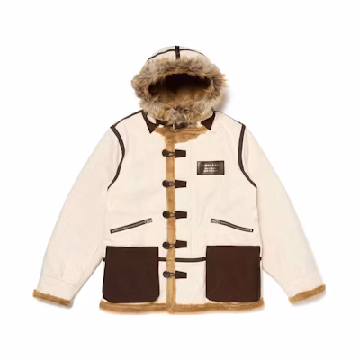 HUMAN MADE FW23 Gold Logo Patch Warm Lined Hooded Coat Beige Unisex HM26JK029