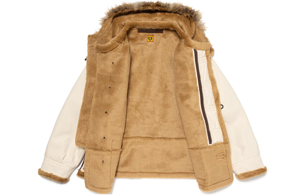 HUMAN MADE FW23 Gold Logo Patch Warm Lined Hooded Coat Beige Unisex HM26JK029 圖 4