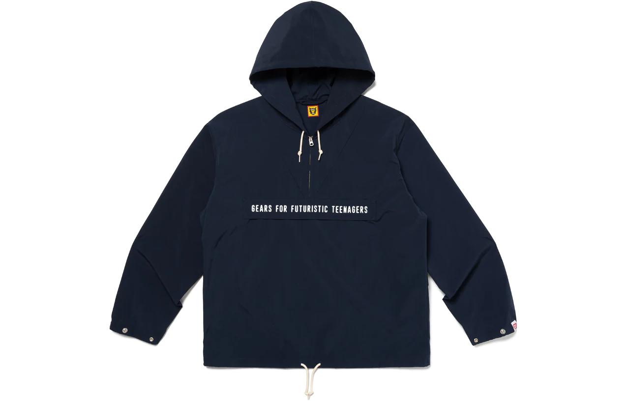 Shop HUMAN MADE FW23 Jaket Hoodie Anorak Half-Zip Logo Unisex. HM26JK017