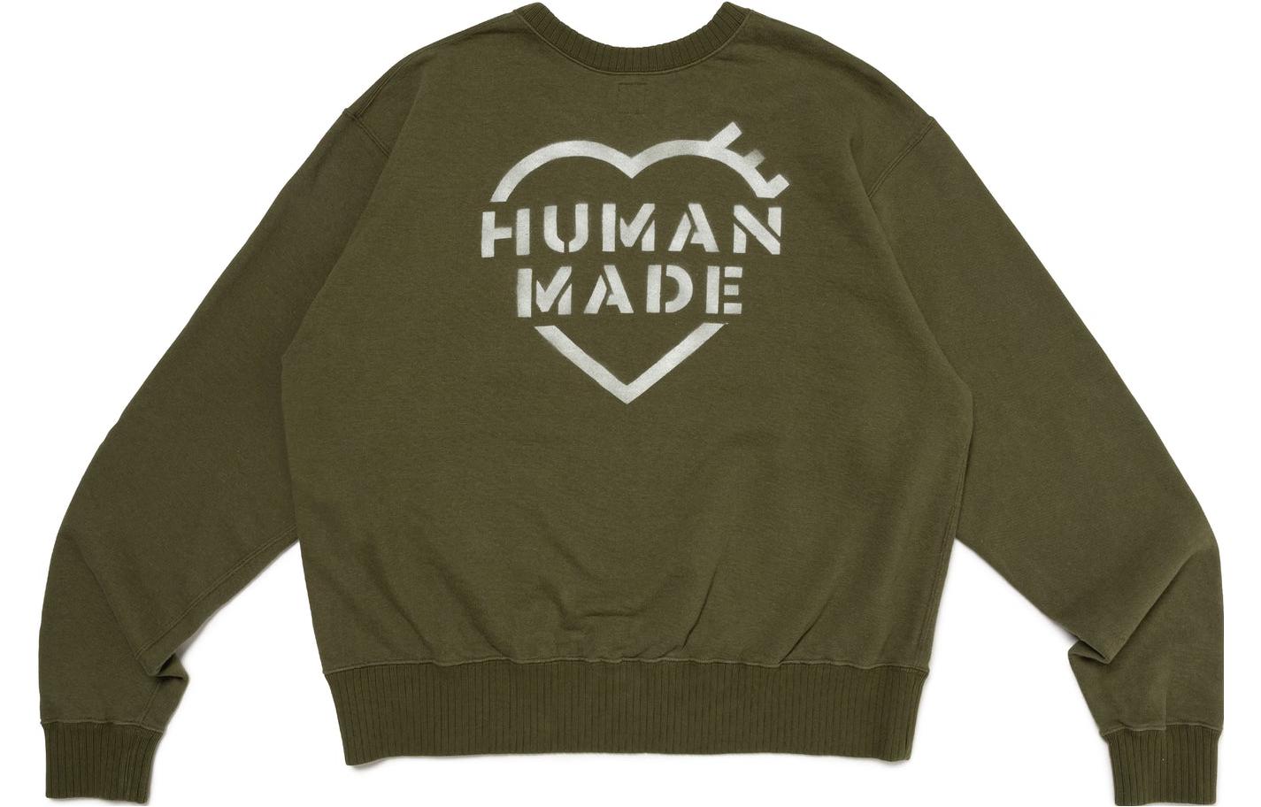 Lookbook 휴먼메이드 FW23 하트 버튼 포켓 크루넥 맨투맨 유니섹스. HM26CS028