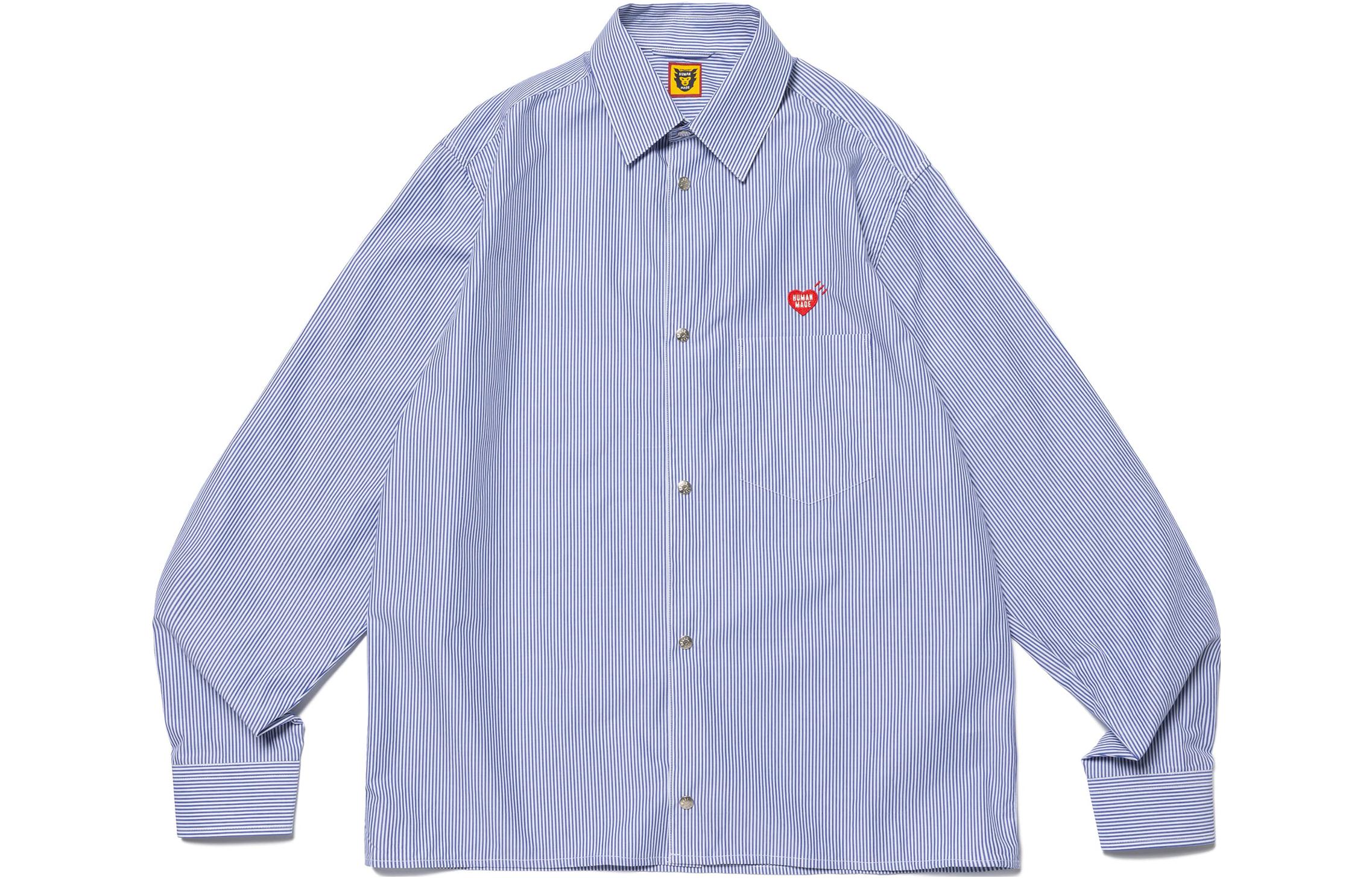 Shop Camiseta Unisex HUMAN MADE FW23 a Rayas con Logo de Corazón Oversize. HM26SH003