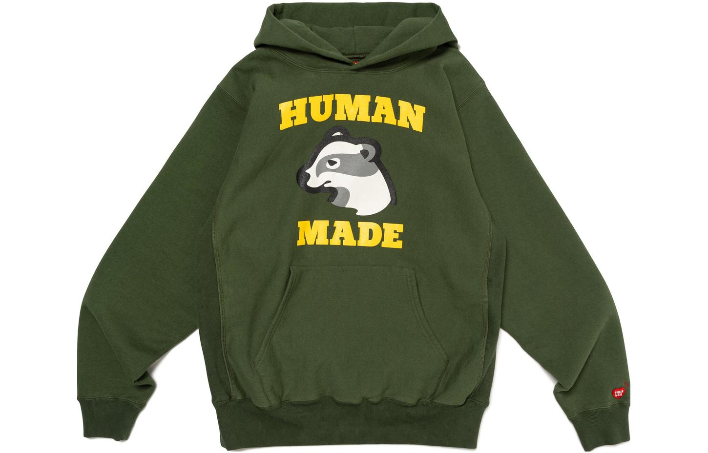 Order HUMAN MADE FW23 Hoodie Unisex Honey Badger dengan Bordir Manset HM26CS018