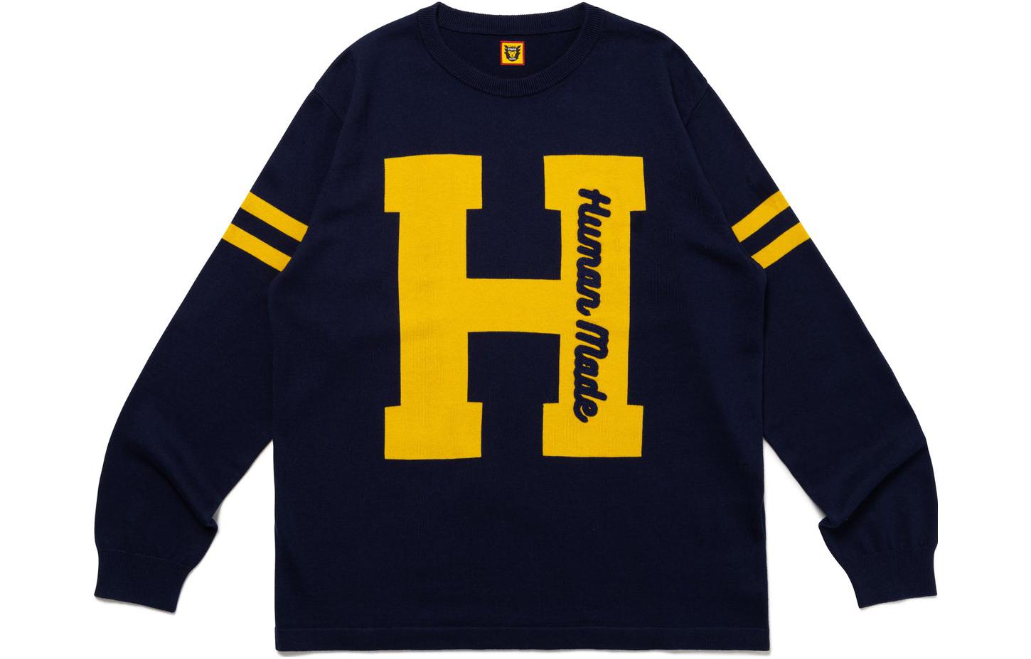 Order HUMAN MADE FW23 Baju Sejuk Rajut Logo Sulam Unisex Crewneck Lengan Panjang. HM26CS032