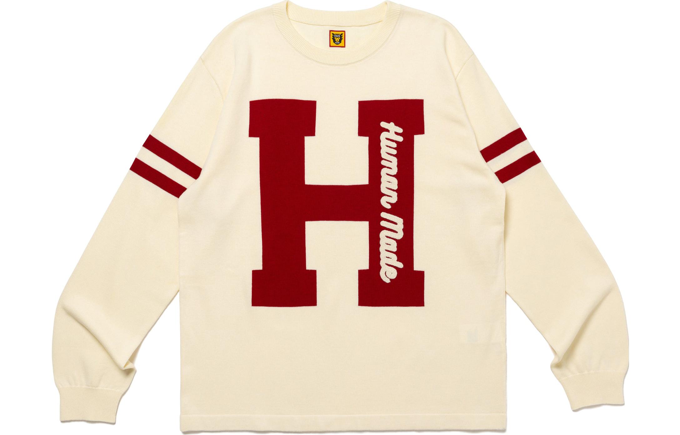 Details for HUMAN MADE FW23 Baju Sejuk Rajut Logo Sulam Unisex Crewneck Lengan Panjang. HM26CS032