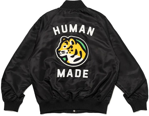 Jaket Unisex HUMAN MADE FW23 Bordir Huruf dan Tombol Macan HM26JK014 Sizing Jaket Unisex HUMAN MADE FW23 Bordir Huruf dan Tombol Macan HM26JK014