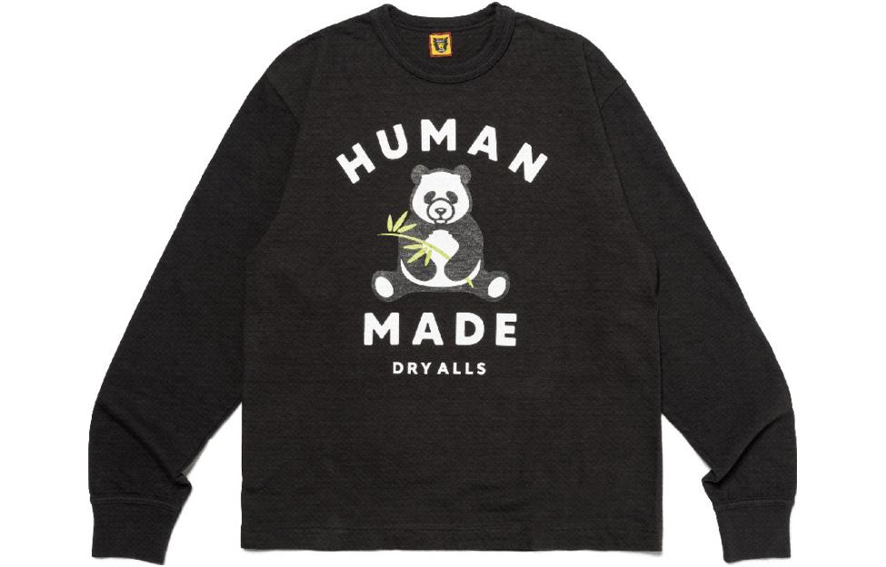 HUMAN MADE FW23 Letter Panda Graphic Crewneck Unisex Long Sleeve Tee Black HM26CS048BK5
