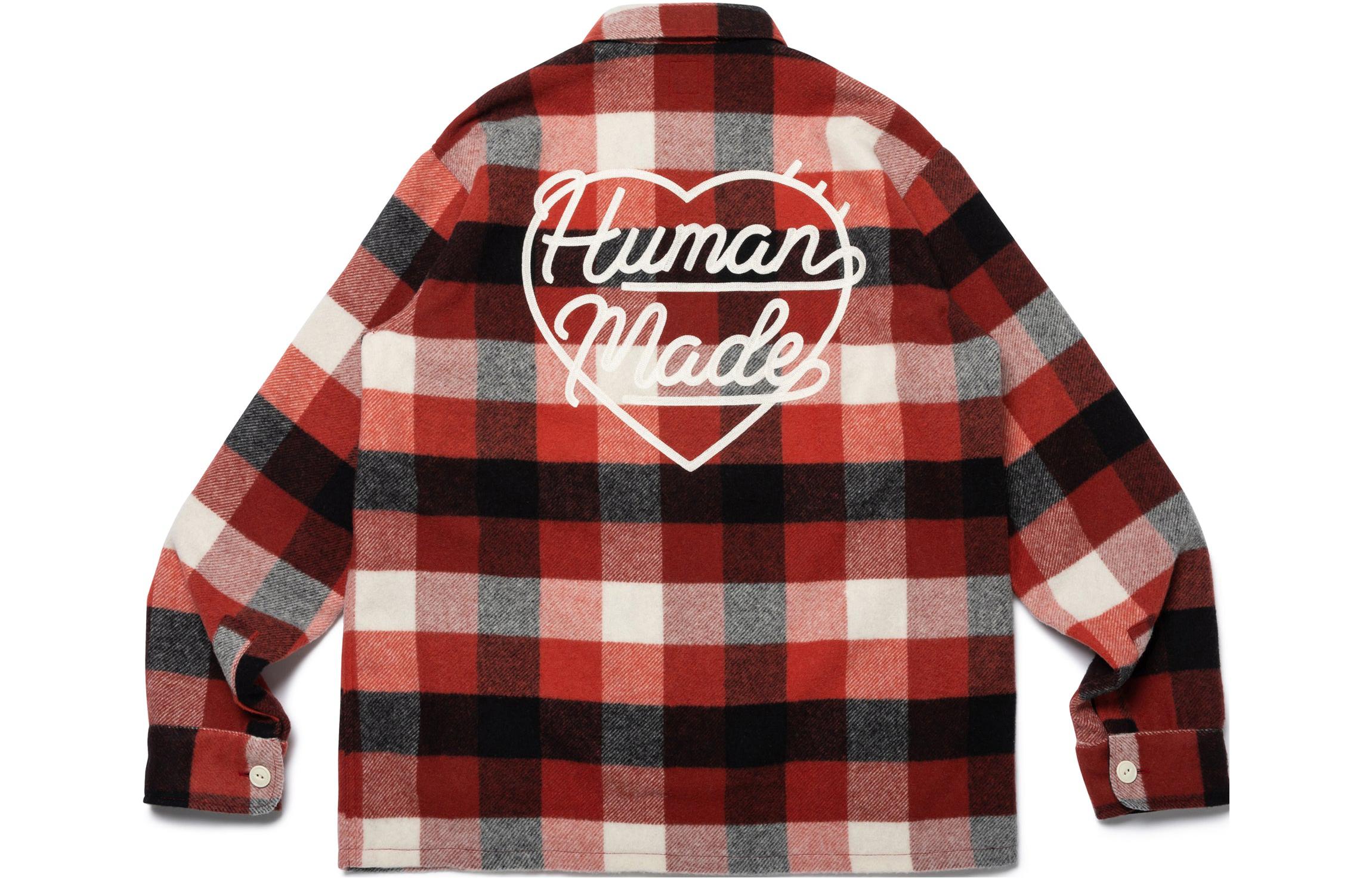 HUMAN MADE FW23 Logo Print Plaid Long Sleeve Shirt Unisex - Red HM26SH011