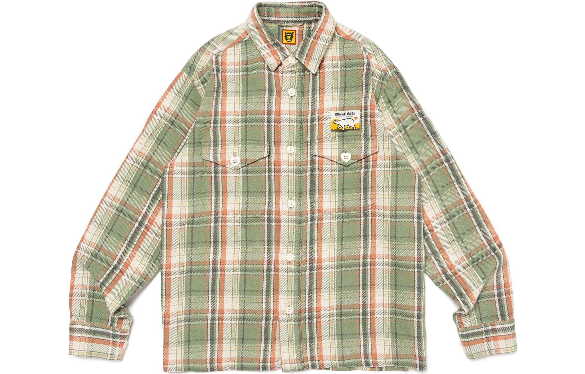 Order HUMAN MADE FW23 Plaid Polar Bear Graphic Collared Long Sleeve Shirt Unisex HM26SH010