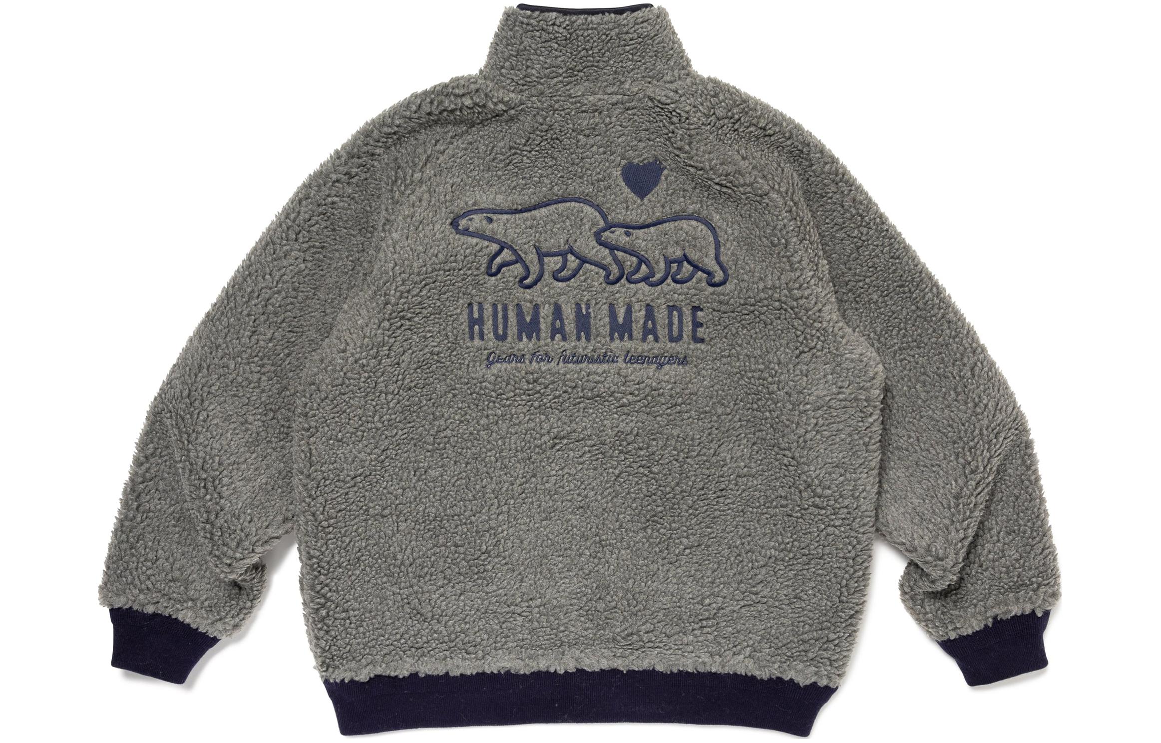 HUMAN MADE FW23 Polar Bear Embroidered Logo Fleece Zip Jacket Unisex. HM26JK035
