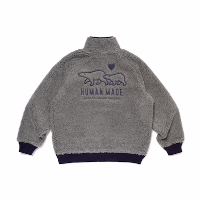 HUMAN MADE FW23 Polar Bear Embroidered Logo Fleece Zip Jacket Unisex. HM26JK035