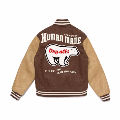 HUMAN MADE FW23 Polar Bear Embroidered Logo Unisex Varsity Jacket. HM26JK016