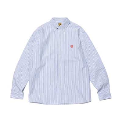 HUMAN MADE FW23 Striped Heart Badge Oxford Shirt Unisex. HM26SH002