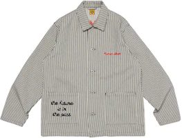 HUMAN MADE FW23 Striped Jacket with Work Duck Logo Embroidery Unisex Blue. HM26JK010 HUMAN MADE FW23 Striped Jacket with Work Duck Logo Embroidery Unisex Blue. HM26JK010