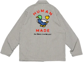 Lookbook HUMAN MADE 2023秋冬蓝色条纹夹克 工鸭Logo刺绣 男女同款。 HM26JK010