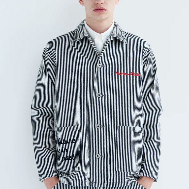 HUMAN MADE FW23 Striped Jacket with Work Duck Logo Embroidery Unisex Blue. HM26JK010 圖 4